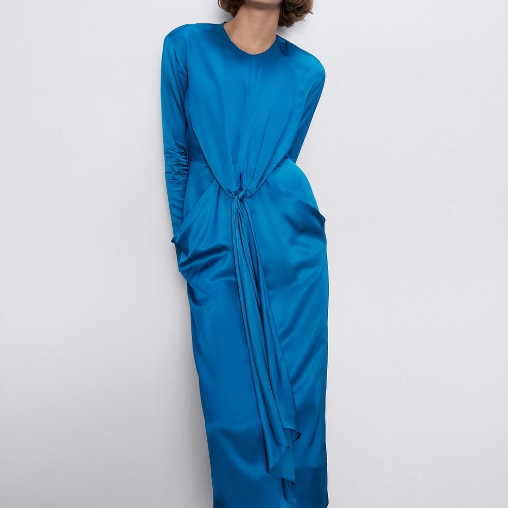 Zara 100% Viscose Midi Dress with Bow Detail M